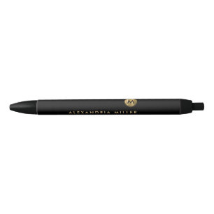 Elegant Black Gold Minimal Monogram Ink Pen