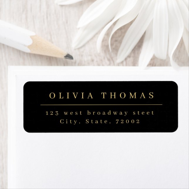 Elegant black & gold minimalist return address (Insitu)