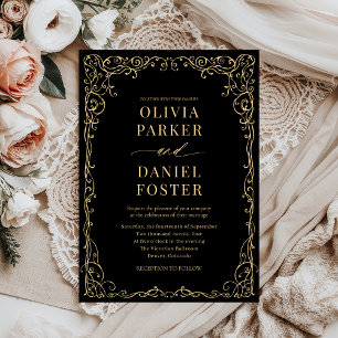 Elegant Black Gold Minimalist Wedding Invitation