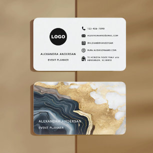 Elegant Black Gold Modern Agate Marble Glitter  Business Card