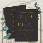Elegant Black Gold Modern All In One Wedding Invitation<br><div class="desc">Elegant Black and Gold Modern Script All In One Minimalist Wedding Invitation Card. Celebrate your special day with this elegant and beautiful wedding invitation card to beautify your special occasion. All the texts are pre-arranged for you to personalise easily and quickly with your own details. If you need further customisation...</div>