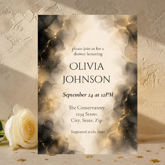 Elegant Black & Gold Modern Bridal Shower Invitation