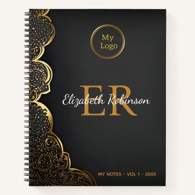 Elegant Black gold modern Chic business logo Notebook (Front)