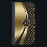 Elegant Black & Gold Modern Geometric Pattern Samsung S4 Wallet Case<br><div class="desc">Black and gold and black modern geometric pattern and dynamic modern lines design. Custom and optional monogram. Several variation on this design, with different position of the elements and different colour combinations. Not actual glitter or metallic finish, but digital image effect. If you need any help customising, changing colour, or...</div>