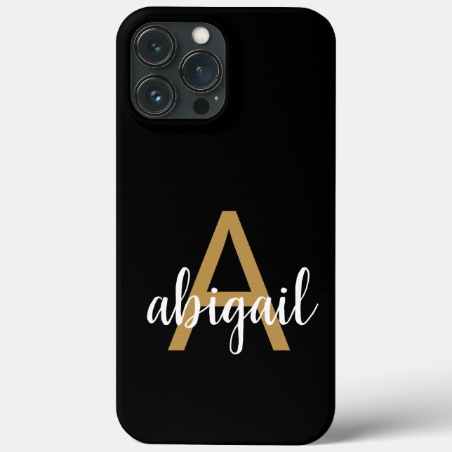 Elegant Black Gold Modern Monogram Name  Case-Mate iPhone Case (Back)