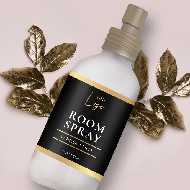 Elegant Black & Gold Modern Room Mist Spray Label (Modern black & gold room mist bottle label design with space for your logo)