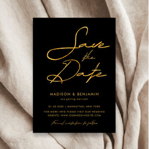 Elegant Black Gold Modern Typography Wedding Save The Date