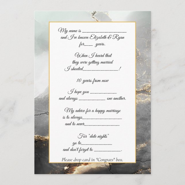 Elegant Black Gold Modern Wedding Advice Comment Card (Front)