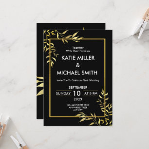 Elegant Black & Gold Modern Wedding Invitation