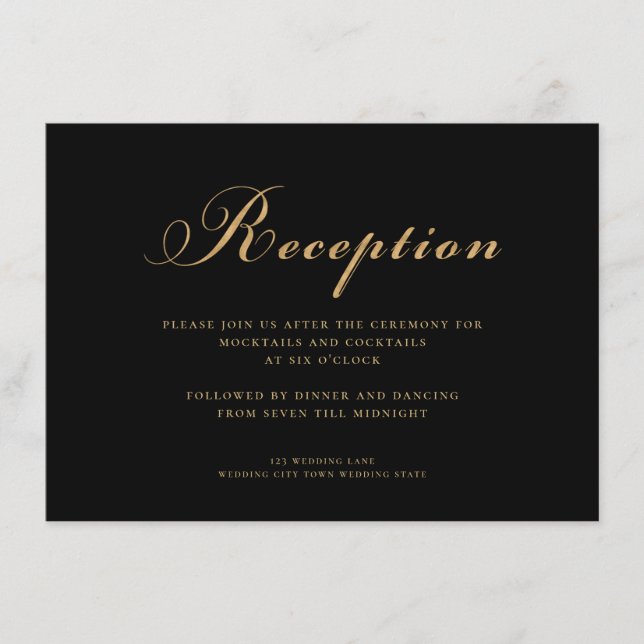 Elegant Black Gold Modern Wedding Reception Enclosure Card (Front)