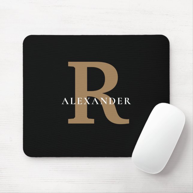Elegant Black Gold Monogram Bold Typography Name Mouse Pad (With Mouse)