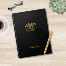 Elegant Black & Gold Monogram Business Noteb