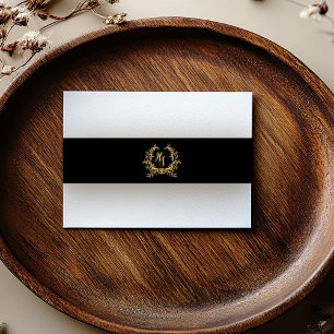Elegant Black/Gold Monogram Crest Wedding Invitation Belly Band