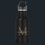 Elegant Black Gold Monogram Feminine Script Name 532 Ml Water Bottle<br><div class="desc">Elegant Black Gold Monogram Feminine Girly Script Name Stainless Steel Water Bottle</div>