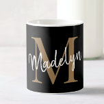 Elegant Black Gold Monogram Girly Script Stylish Coffee Mug<br><div class="desc">Elegant Black Gold Monogram Girly Script Stylish Coffee Mug. Easily personalise this modern elegant coffee mug with your custom monogram and name.</div>