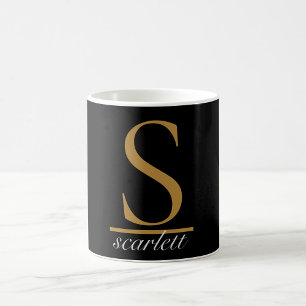 Elegant Black Gold Monogram Girly Script Stylish Coffee Mug