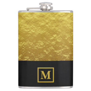 Elegant Black & Gold Monogram Hip Flask