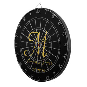 Elegant Black Gold Monogram Initial Name Custom Dartboard