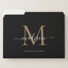 Elegant Black Gold Monogram Initial Script Name