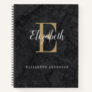 Elegant Black Gold Monogram Initial Script Notebook