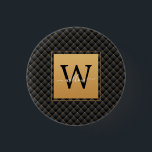 Elegant Black Gold Monogram Initial Script Stylish 3 Cm Round Badge<br><div class="desc">Elegant Black Gold Monogram Initial Script Stylish button. Features a luxury black and gold diamond pattern background.</div>