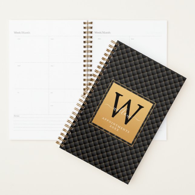 Elegant Black Gold Monogram Initial Trendy 2023 Planner (Display)