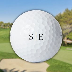 Elegant Black Gold Monogram Minimalist Golf Balls