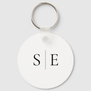 Elegant Black Gold Monogram Minimalist Key Ring