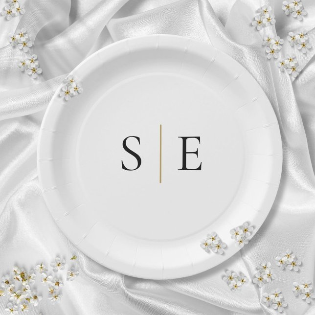 Elegant Black Gold Monogram Minimalist Paper Plate (Elegant Black Gold Monogram Minimalist Paper Plates)