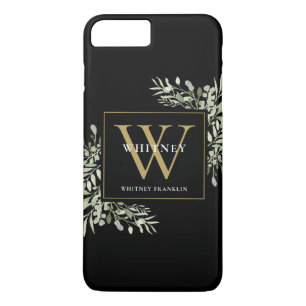 Elegant Black Gold Monogram Modern Greenery Case-Mate iPhone Case