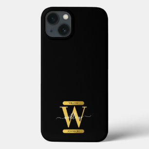 Elegant Black & Gold Monogram Modern Script  iPhone 13 Case