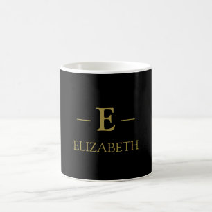 Elegant Black & Gold Monogram Name Mug
