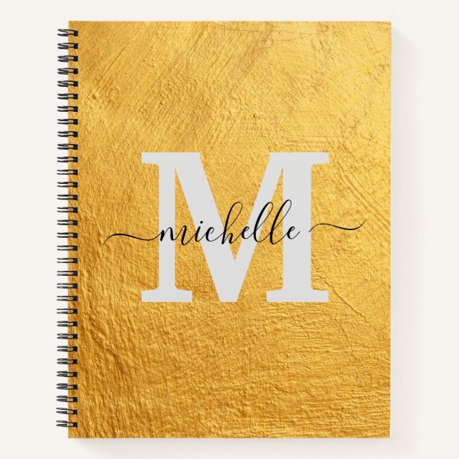 Elegant Black Gold Monogram Name  Notebook (Front)