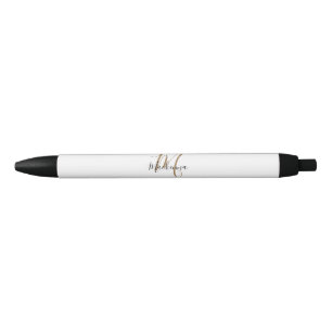 Elegant Black Gold Monogram Name Stylish Script Black Ink Pen