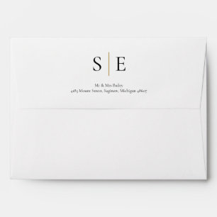 Elegant Black Gold Monogram Return Address Envelope