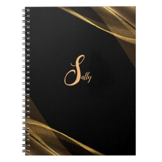 Elegant Black & Gold Monogram Script Name Notebook