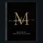 Elegant Black Gold Monogram Script Name Recipe Notebook<br><div class="desc">Elegant Black Gold Monogram Initial Script Name Recipe Notebook</div>