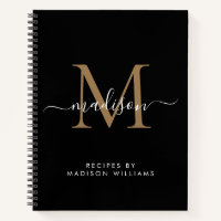 Elegant Black Gold Monogram Script Name Recipe