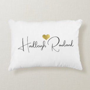 Elegant Black Gold Monogram Script Name Stylish Decorative Cushion