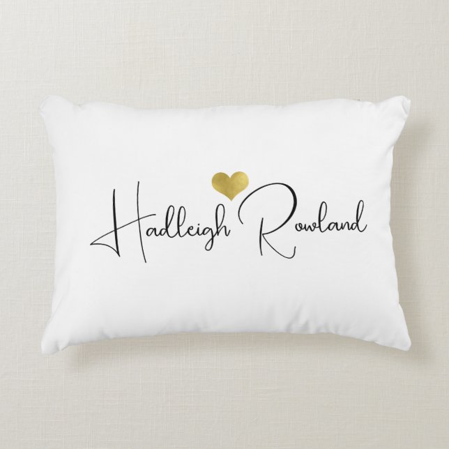 Elegant Black Gold Monogram Script Name Stylish Decorative Cushion (Front)