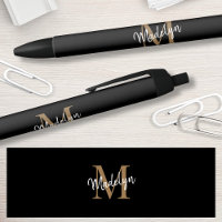 Elegant Black Gold Monogram Script Name Stylish