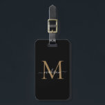 Elegant Black Gold Monogram Script Name Stylish Lu Luggage Tag<br><div class="desc">Elegant Black Gold Monogram Script Name Stylish Bag Tag</div>