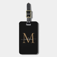 Elegant Black Gold Monogram Script Name Stylish Lu