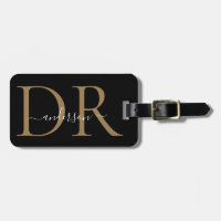 Elegant Black Gold Monogram Script Name Stylish