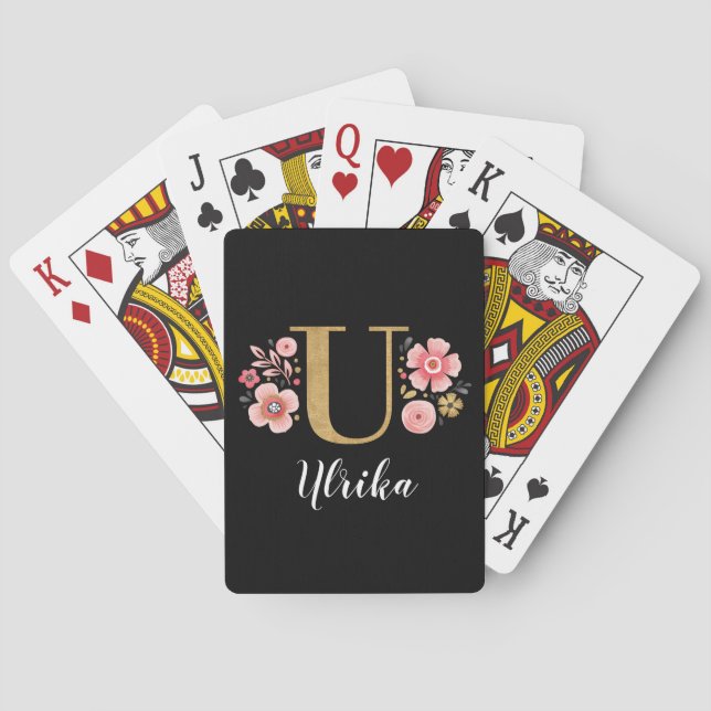 Elegant Black Gold Monogram Script Playing Cards (Back)