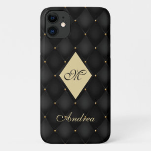 Elegant Black Gold Monogram Tufted Case-Mate iPhone Case