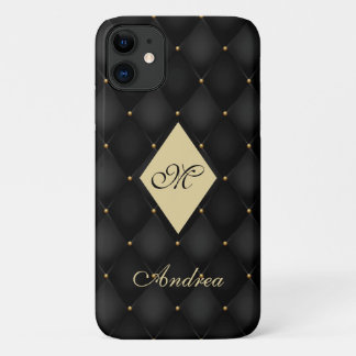 Elegant Black Gold Monogram Tufted Case-Mate iPhone Case