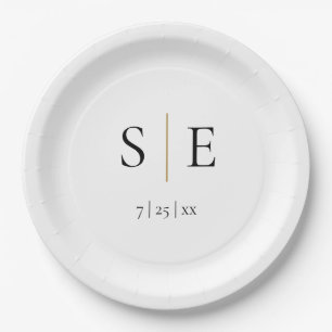 Elegant Black Gold Monogram Wedding Paper Plate