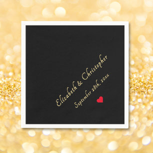 Elegant Black Gold Monogram Wedding Party Cocktail Napkin