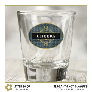 Elegant Black Gold Monogram Windowpane Check Shot Glass